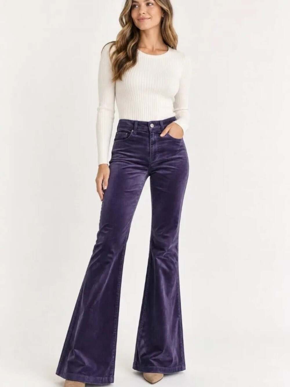 NWT J Brand Maria Flare Pants Twilight Purple Velvet High Rise Stretch Size 26